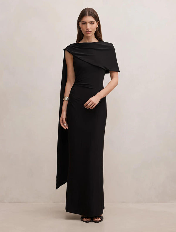 Kosa Cape Scarf Maxi Dress Black