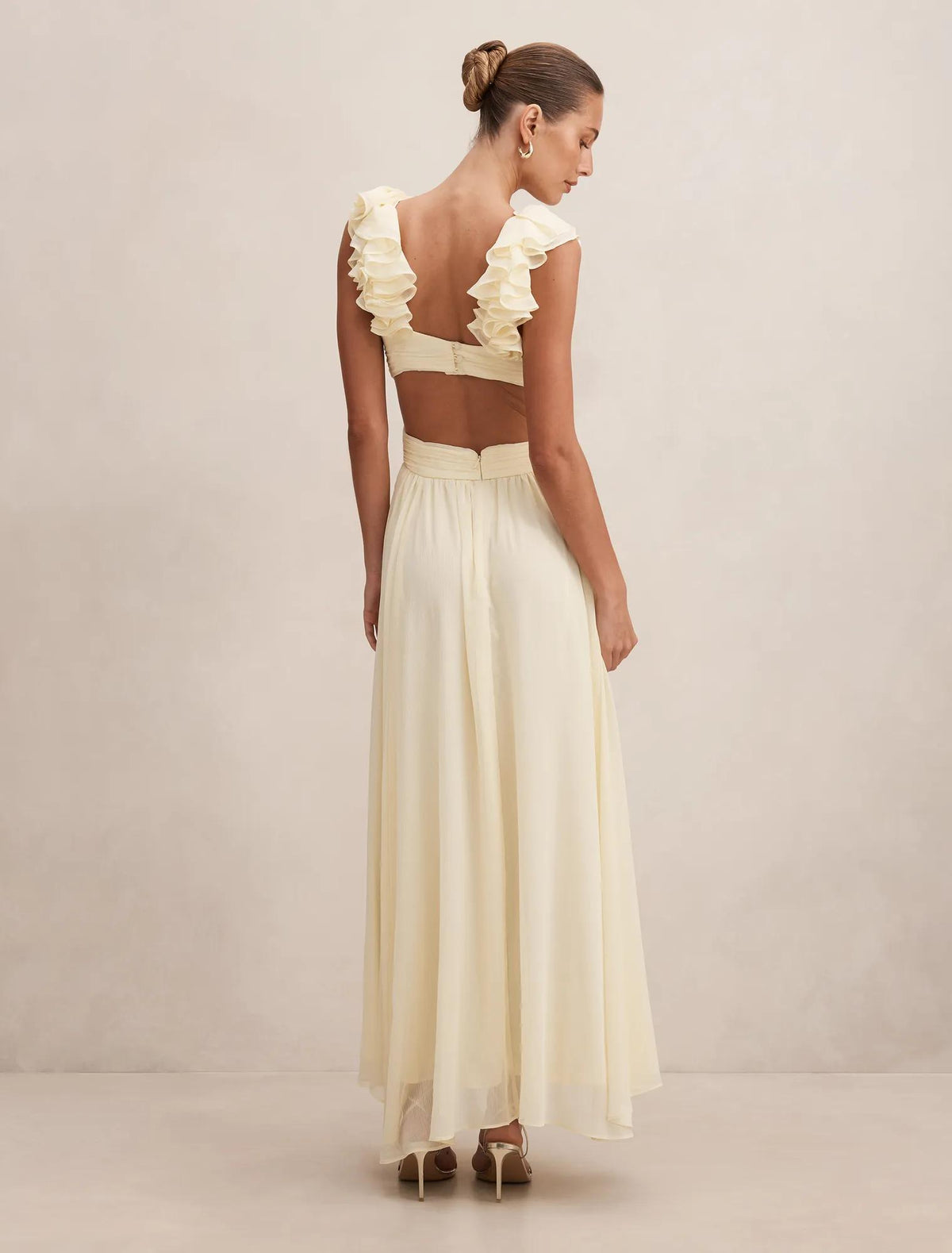 Selena Ruffle Shoulder Maxi Dress Lemon