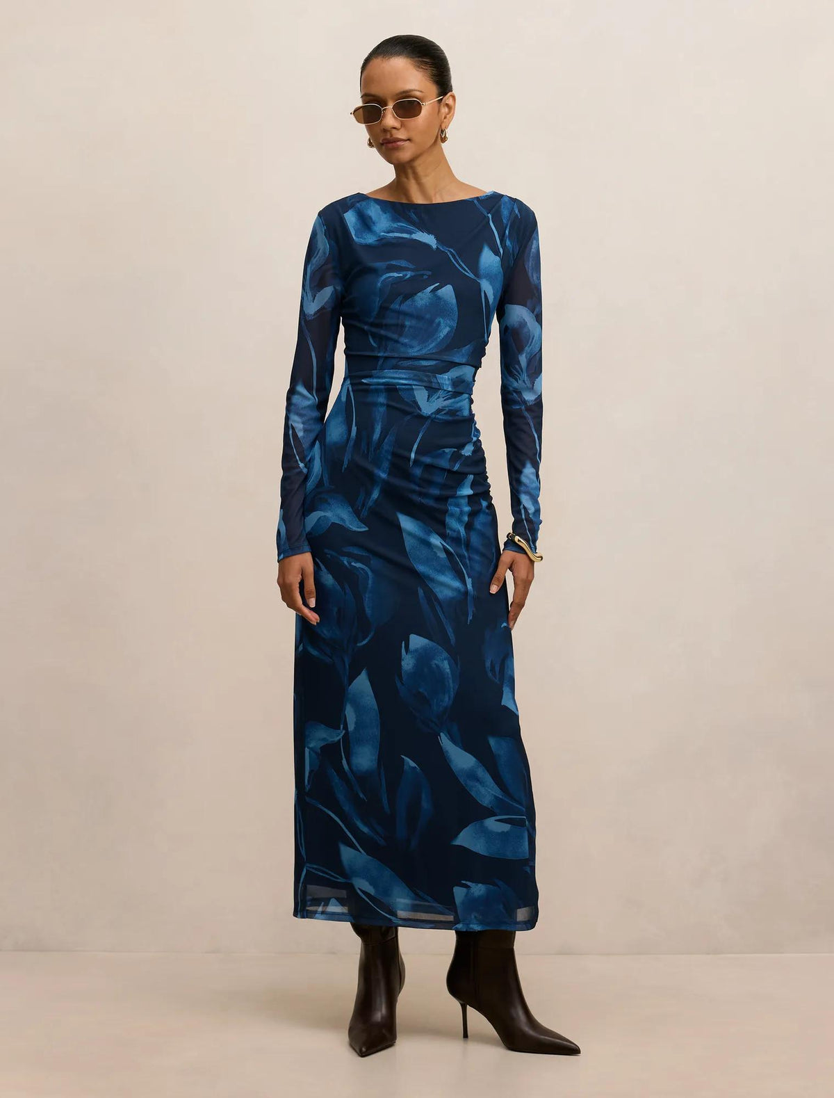 Alannah Petite Printed Midi Navy Barkly