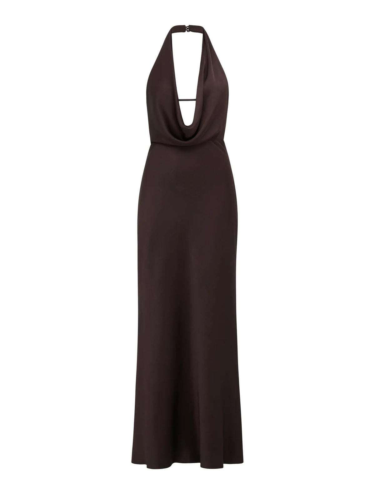 Becca Cowl Halter Satin Gown Dark Chocolate_mannequin