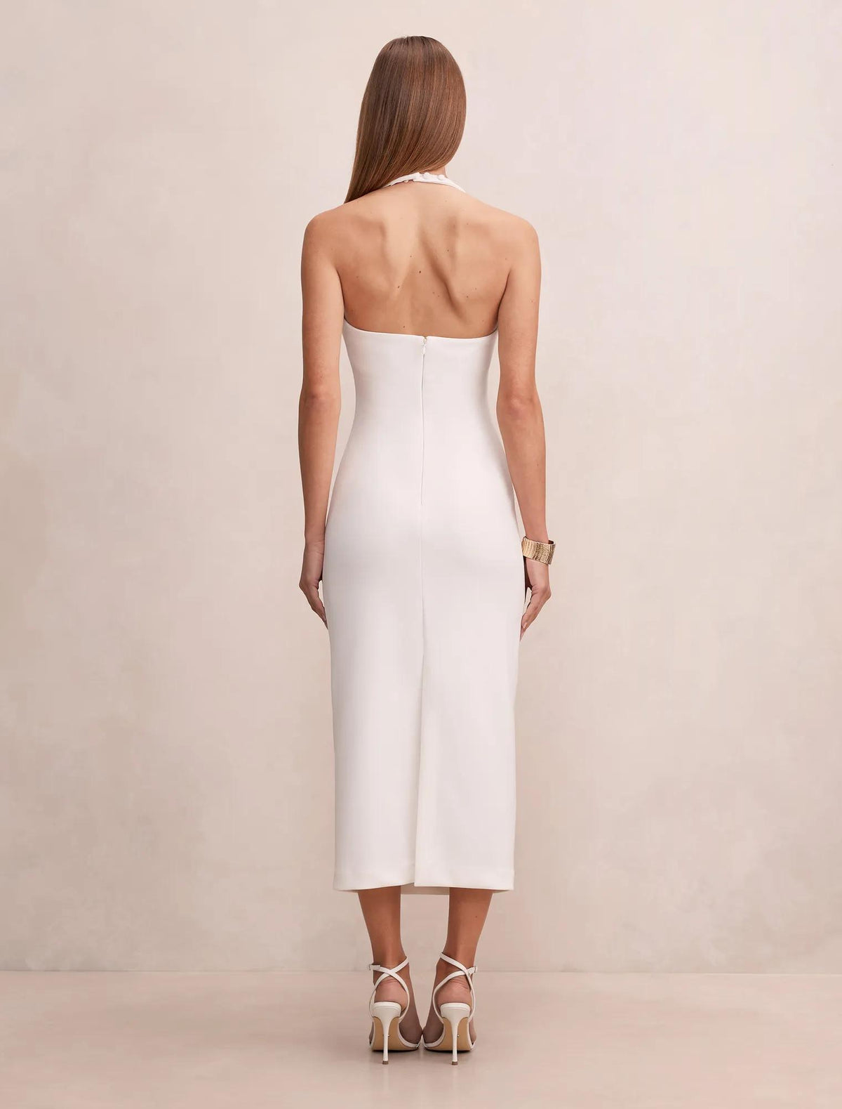 Georgie Halter Ruched Bodycon Dress Porcelain