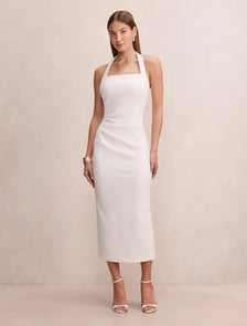 Georgie Halter Ruched Bodycon Dress Porcelain