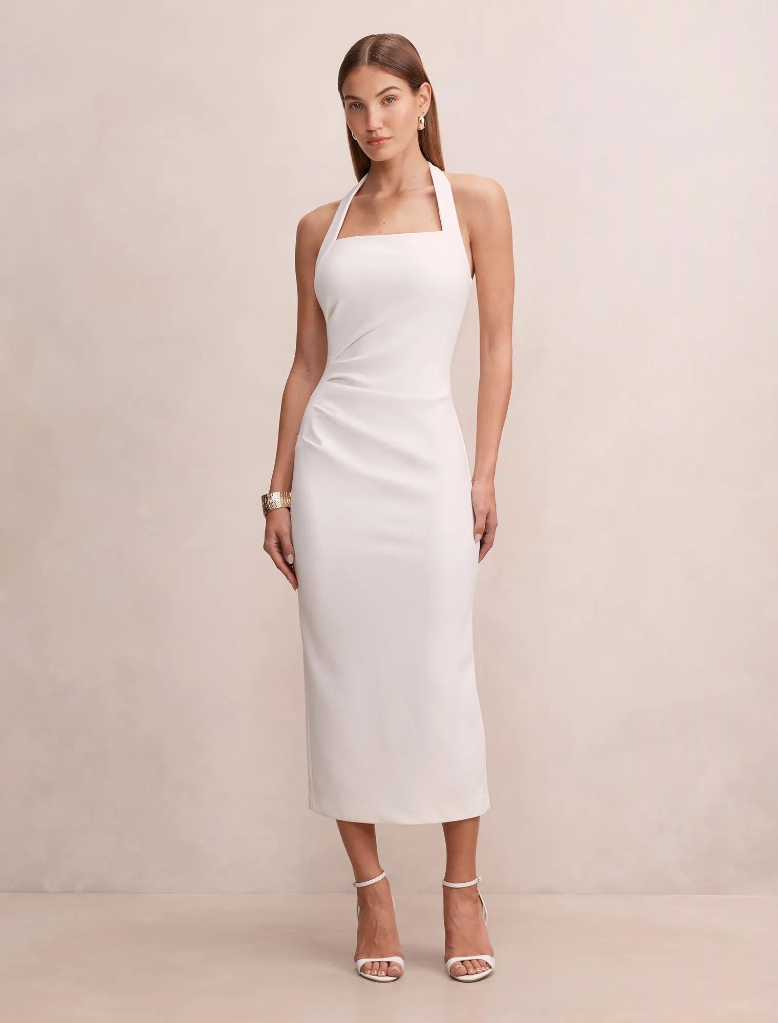 Georgie Halter Ruched Bodycon Dress Porcelain