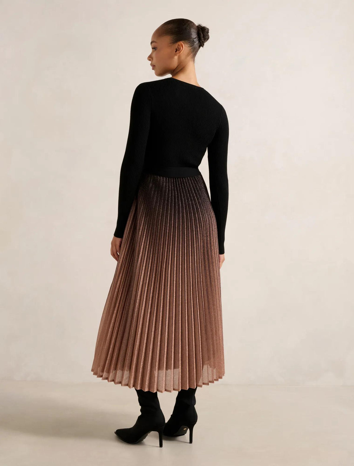 Celina Ombre Metallic Midi Dress Black