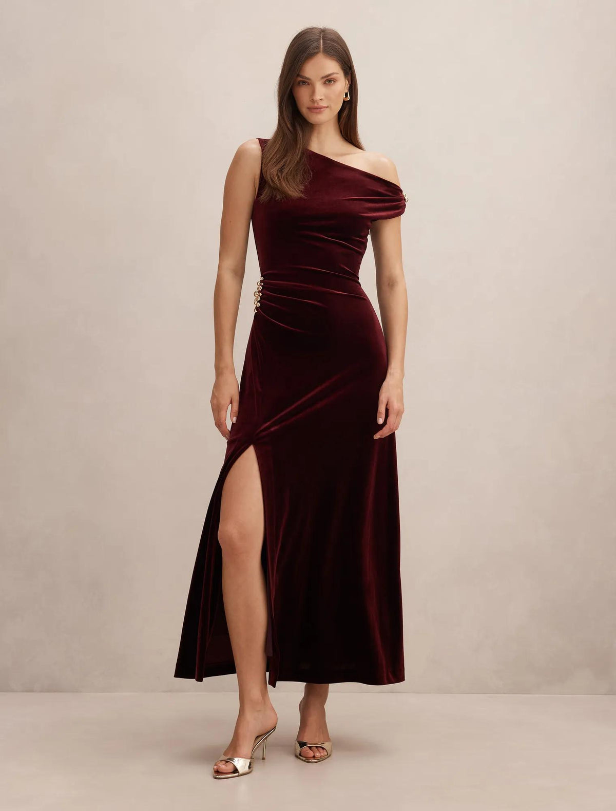 Winslet Off Shoulder Velvet Gown Berry