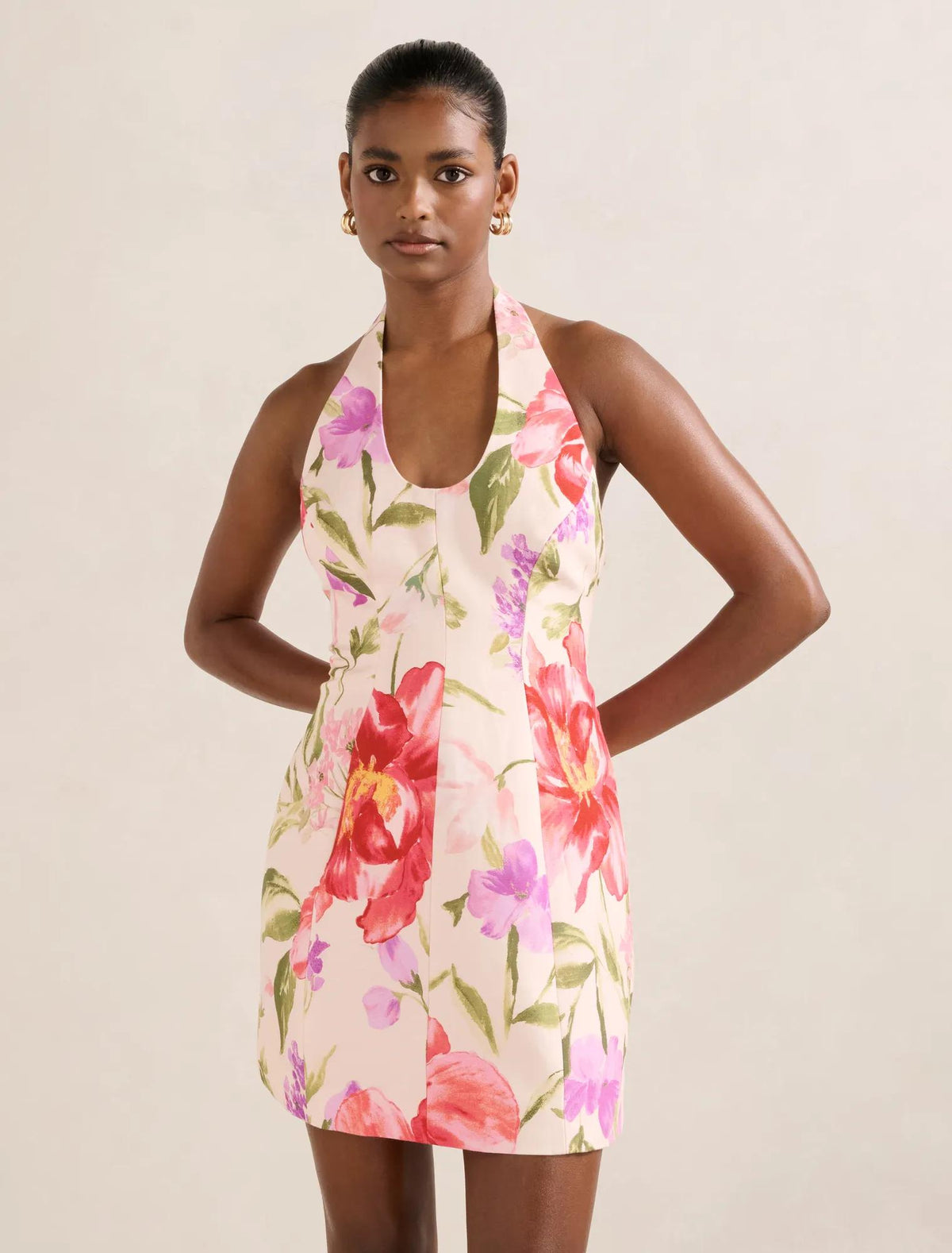 Esther Petite U-Neck Mini Dress Pink Lyell Floral