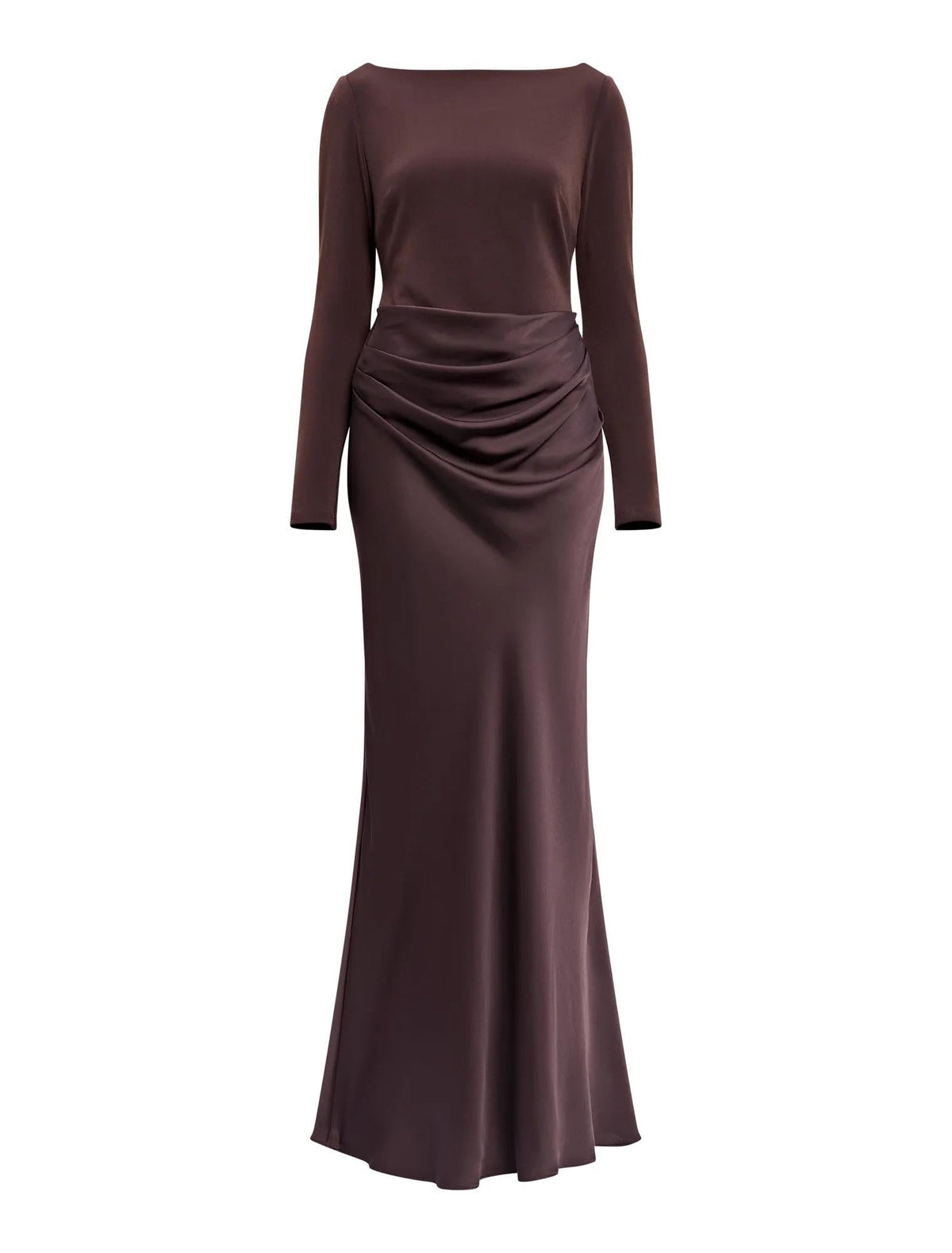 Briella Boat Neck Drape Maxi Dress Dark Chocolate