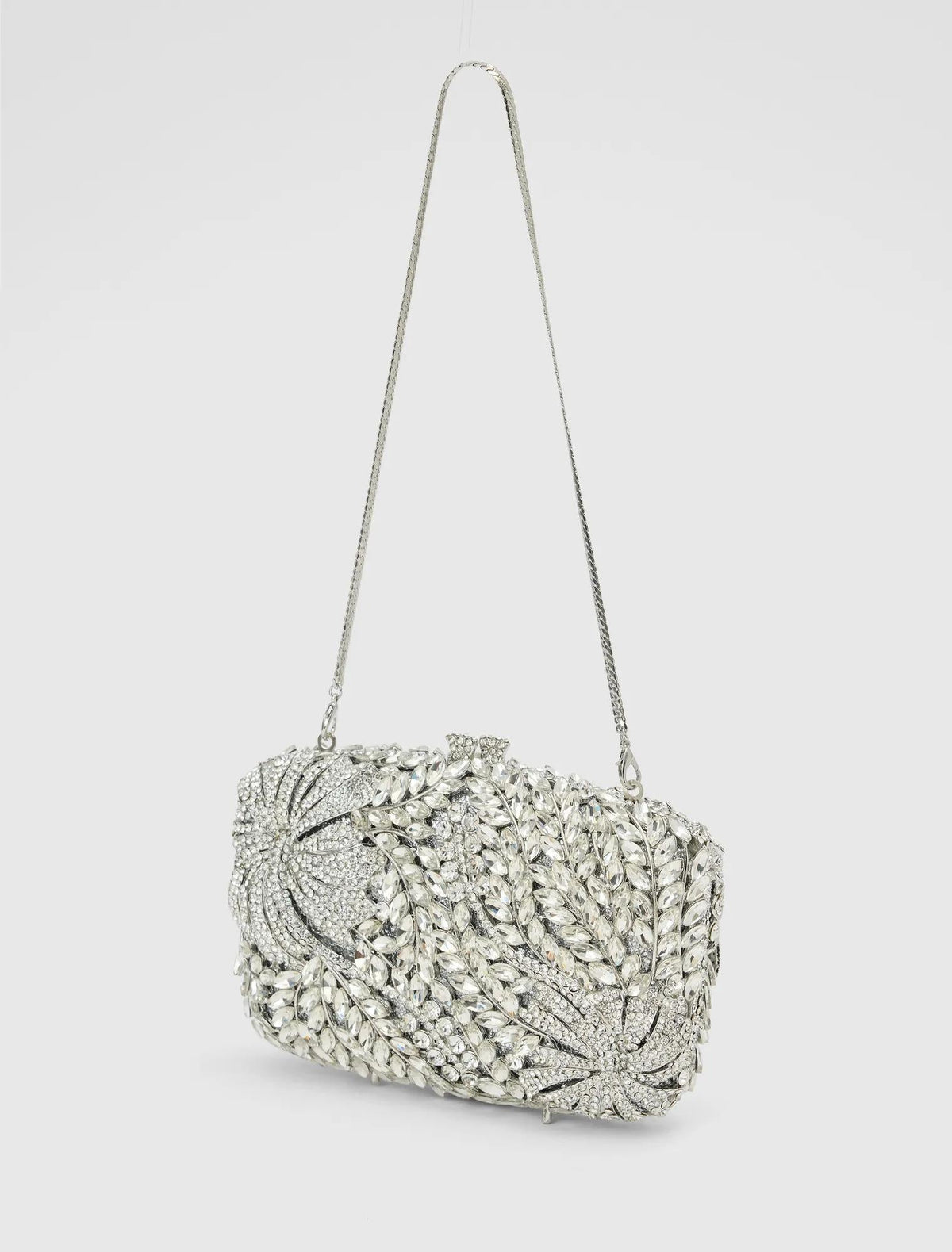 Everly Orchid Flower Clasp Hardcase Clutch Silver_mannequin