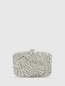 Everly Orchid Flower Clasp Hardcase Clutch Silver_mannequin