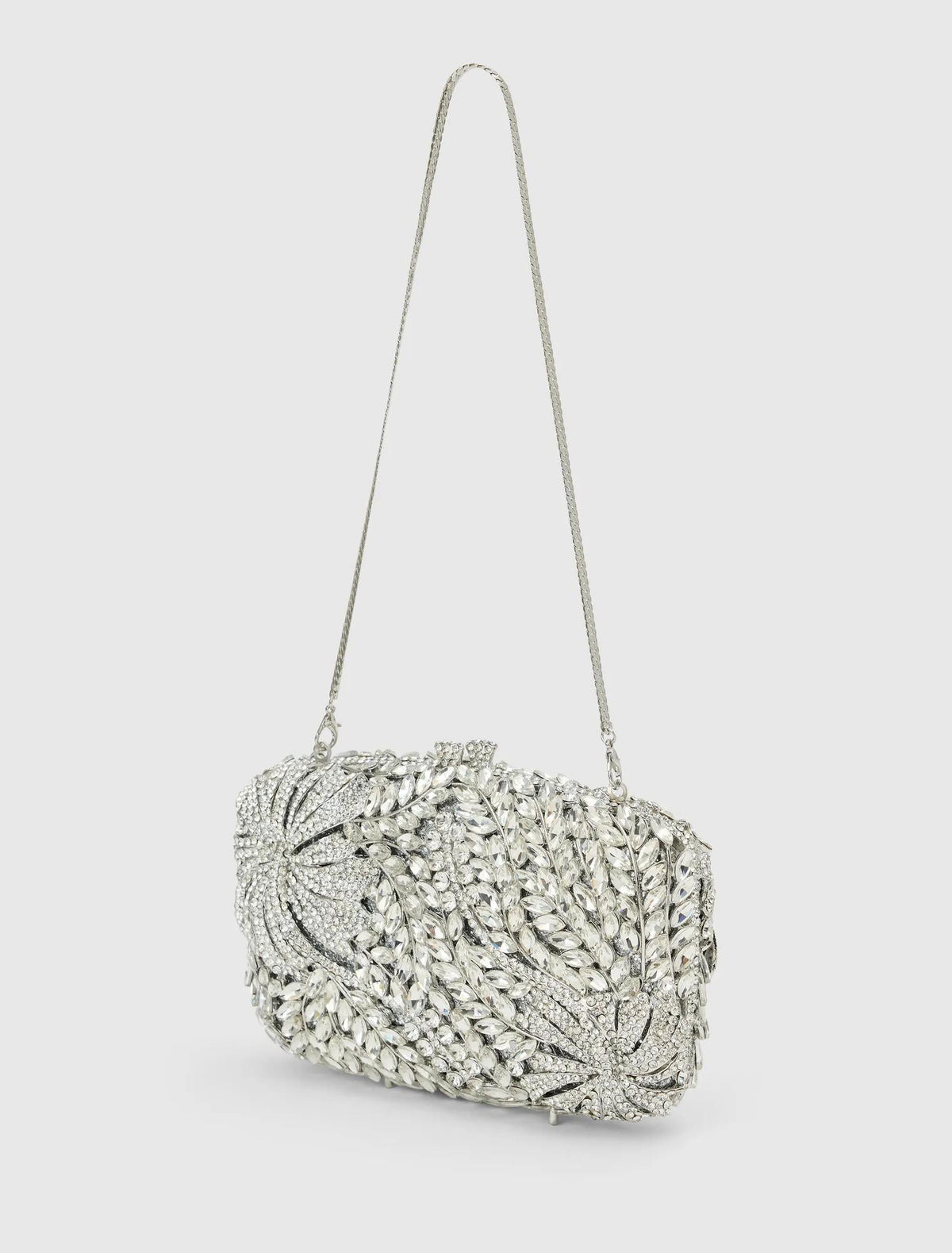 Everly Orchid Flower Clasp Hardcase Clutch Silver_mannequin