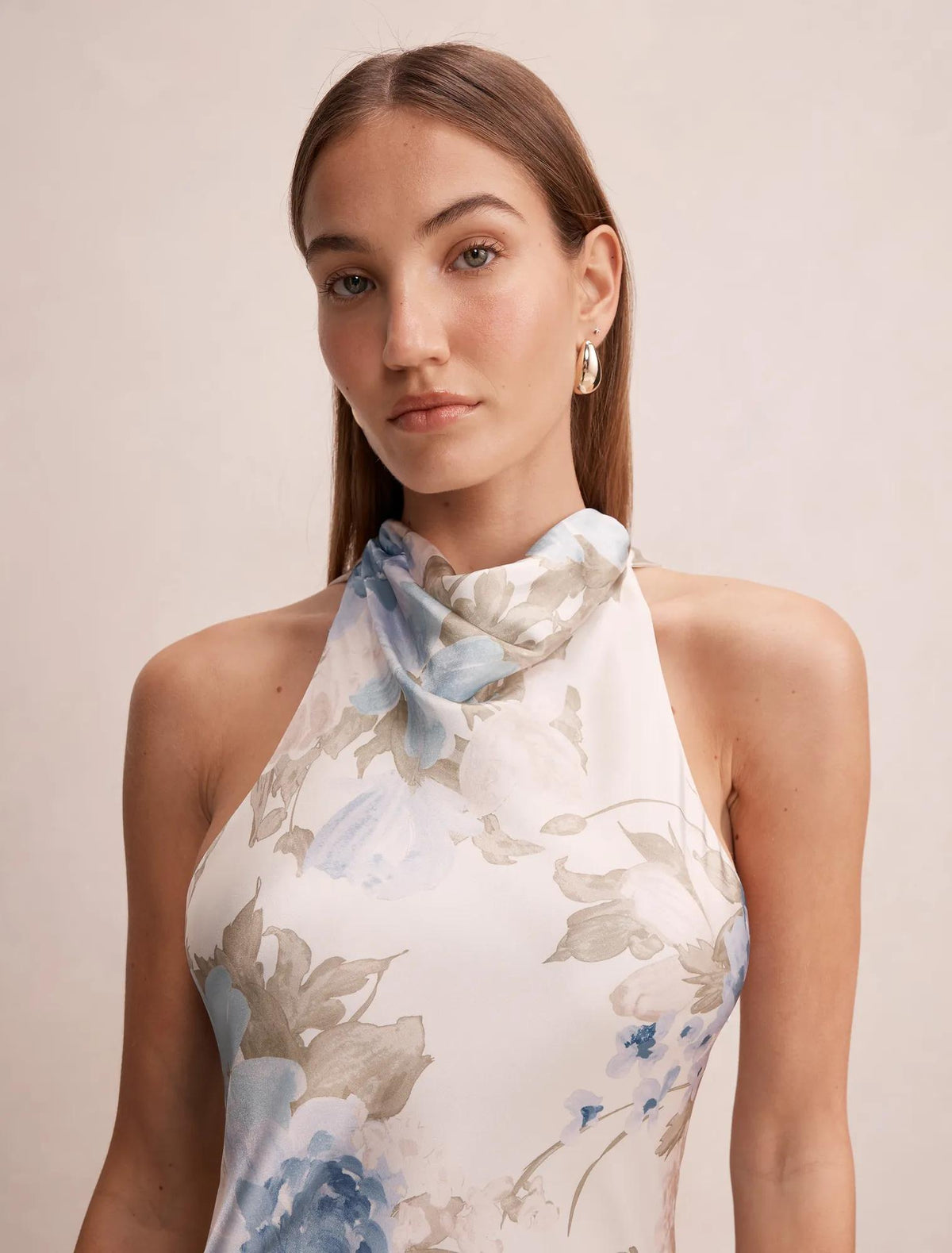 Clementine High Neck Satin Maxi Dress Light Halsey Floral
