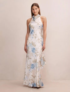 Clementine High Neck Satin Maxi Dress Light Halsey Floral