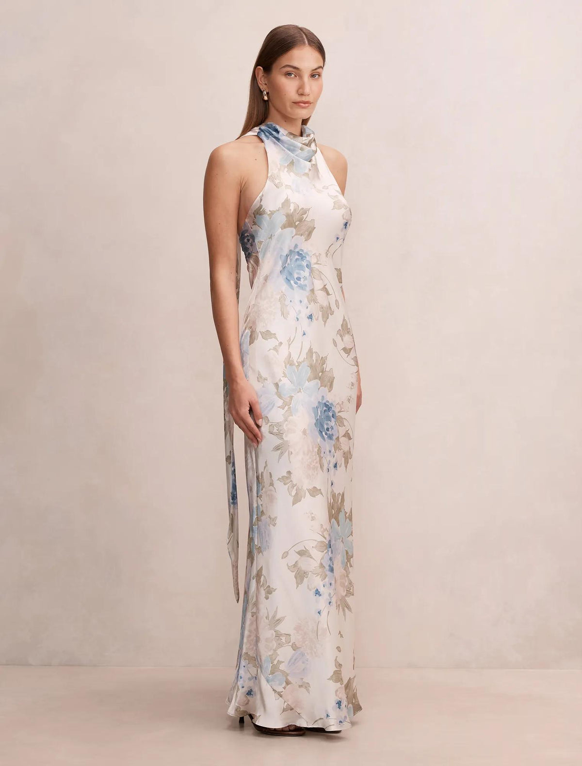 Clementine High Neck Satin Maxi Dress Light Halsey Floral