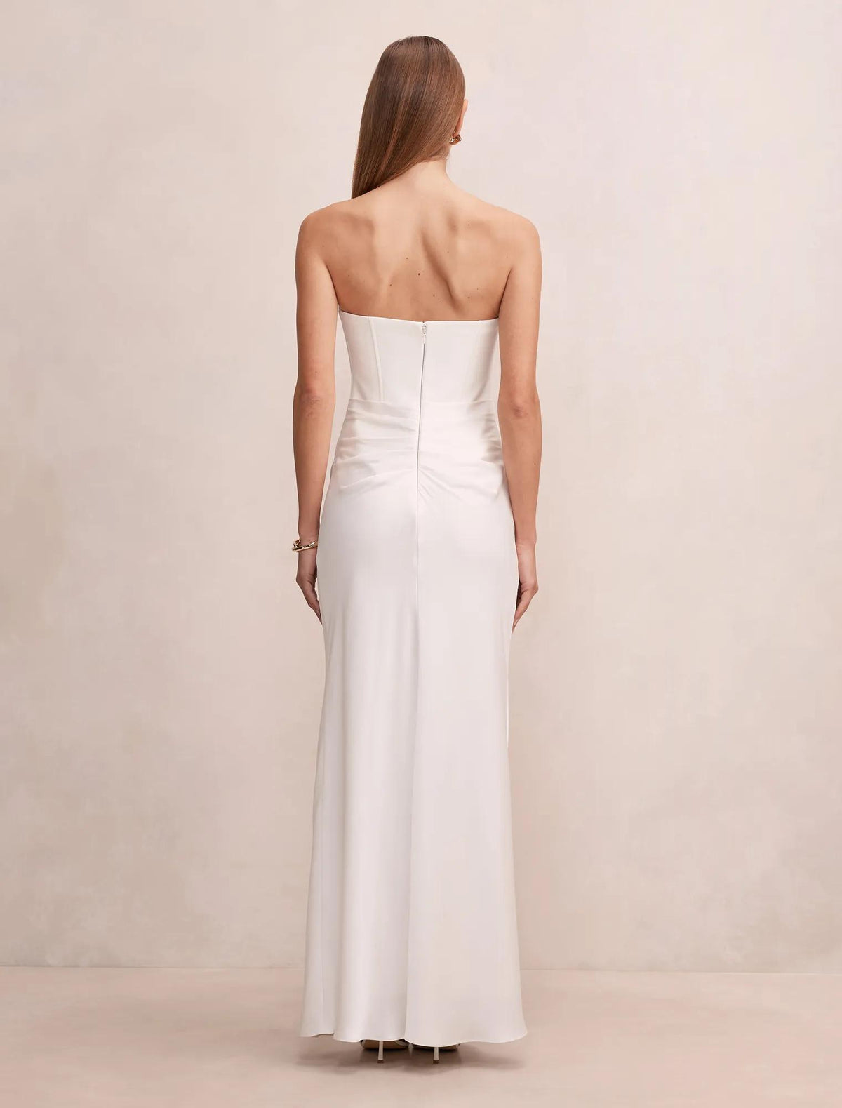 Isra Drape Strapless Maxi Dress Bridal White