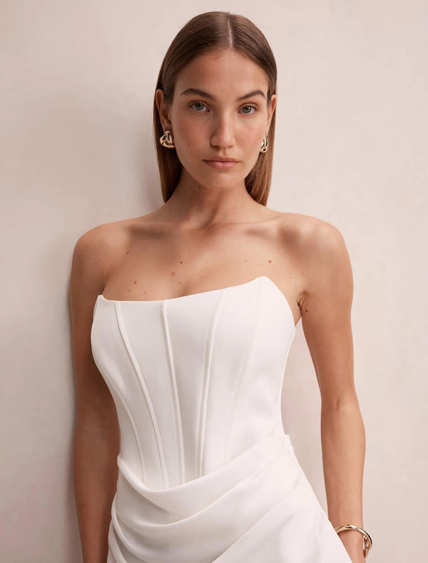 Isra Drape Strapless Maxi Dress Bridal White