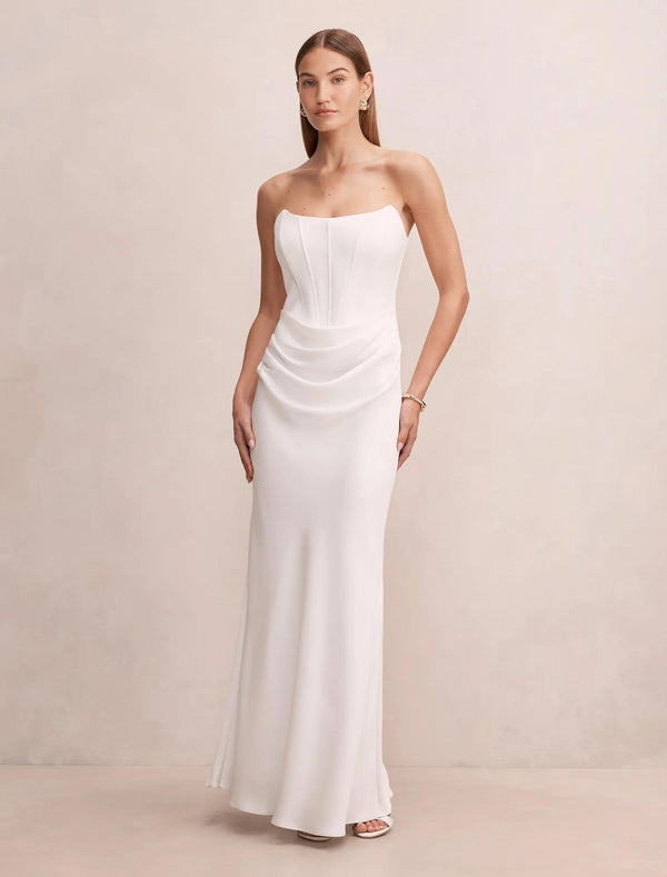 Isra Drape Strapless Maxi Dress Bridal White