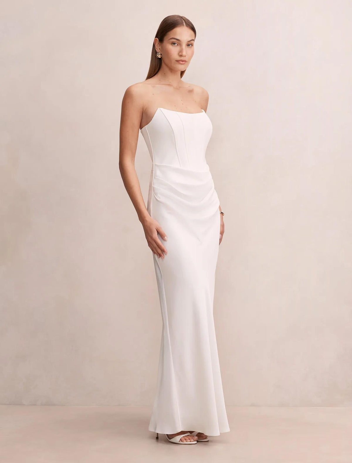 Isra Drape Strapless Maxi Dress Bridal White