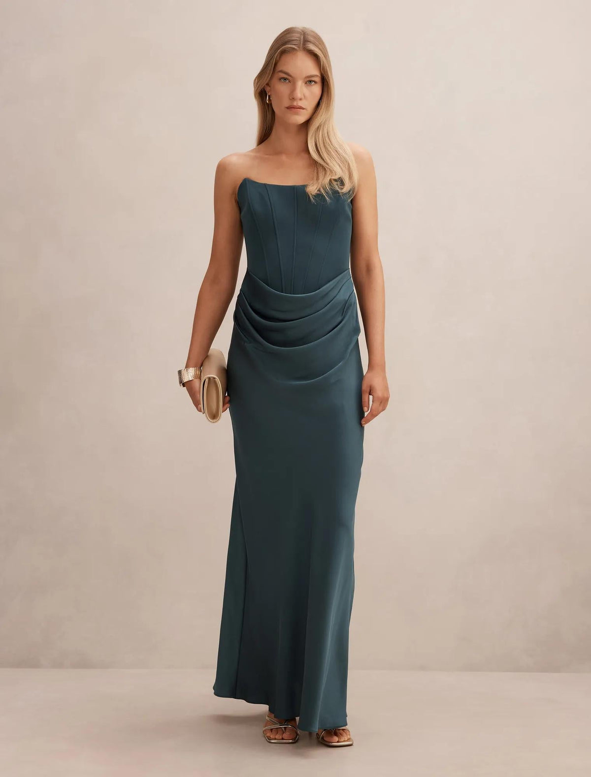 Isra Drape Strapless Maxi Dress Crystal Teal