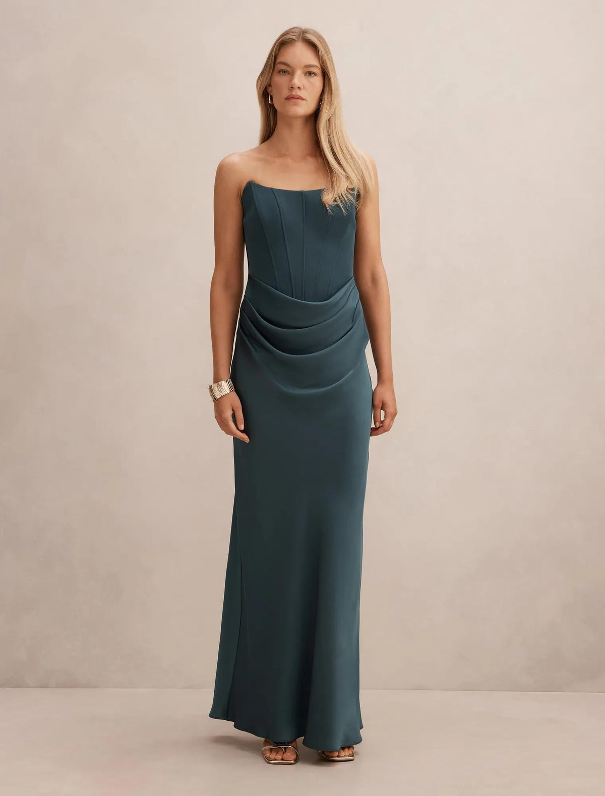 Isra Drape Strapless Maxi Dress Crystal Teal