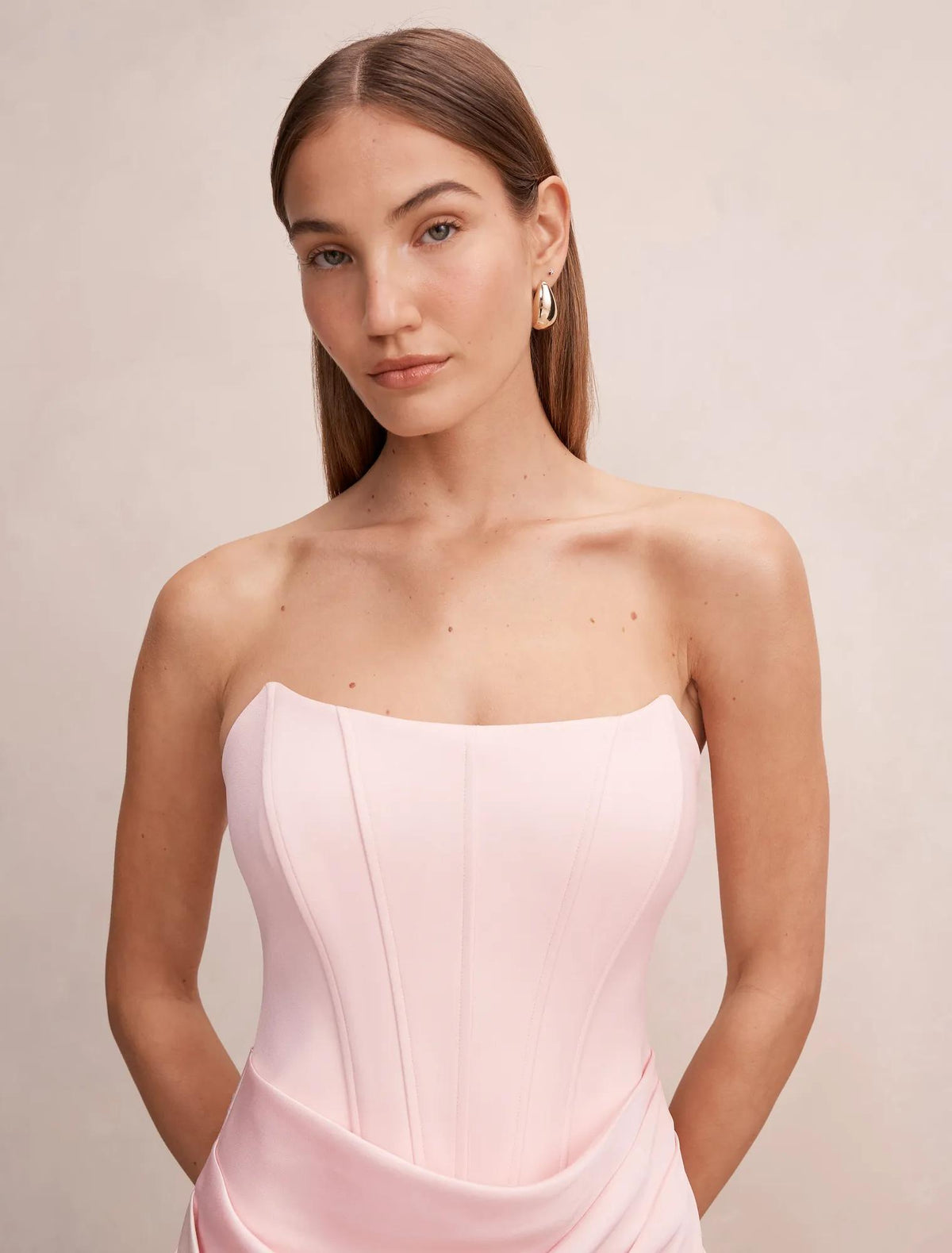 Isra Drape Strapless Maxi Dress Barely Pink