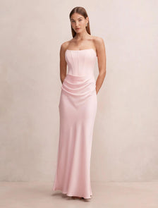 Isra Drape Strapless Maxi Dress Barely Pink
