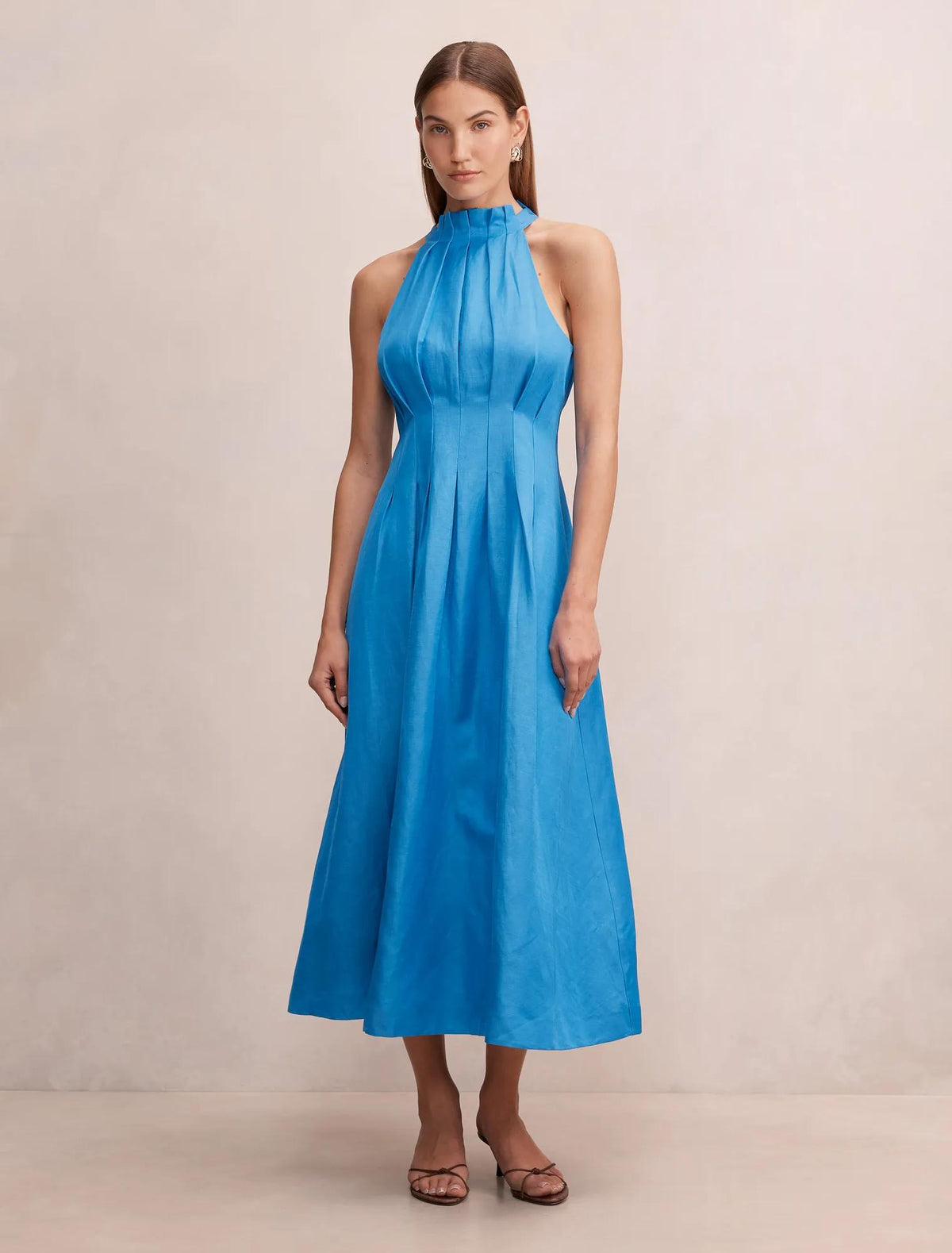 Miller Pleat Halter Midi Dress Mediterranean Blue