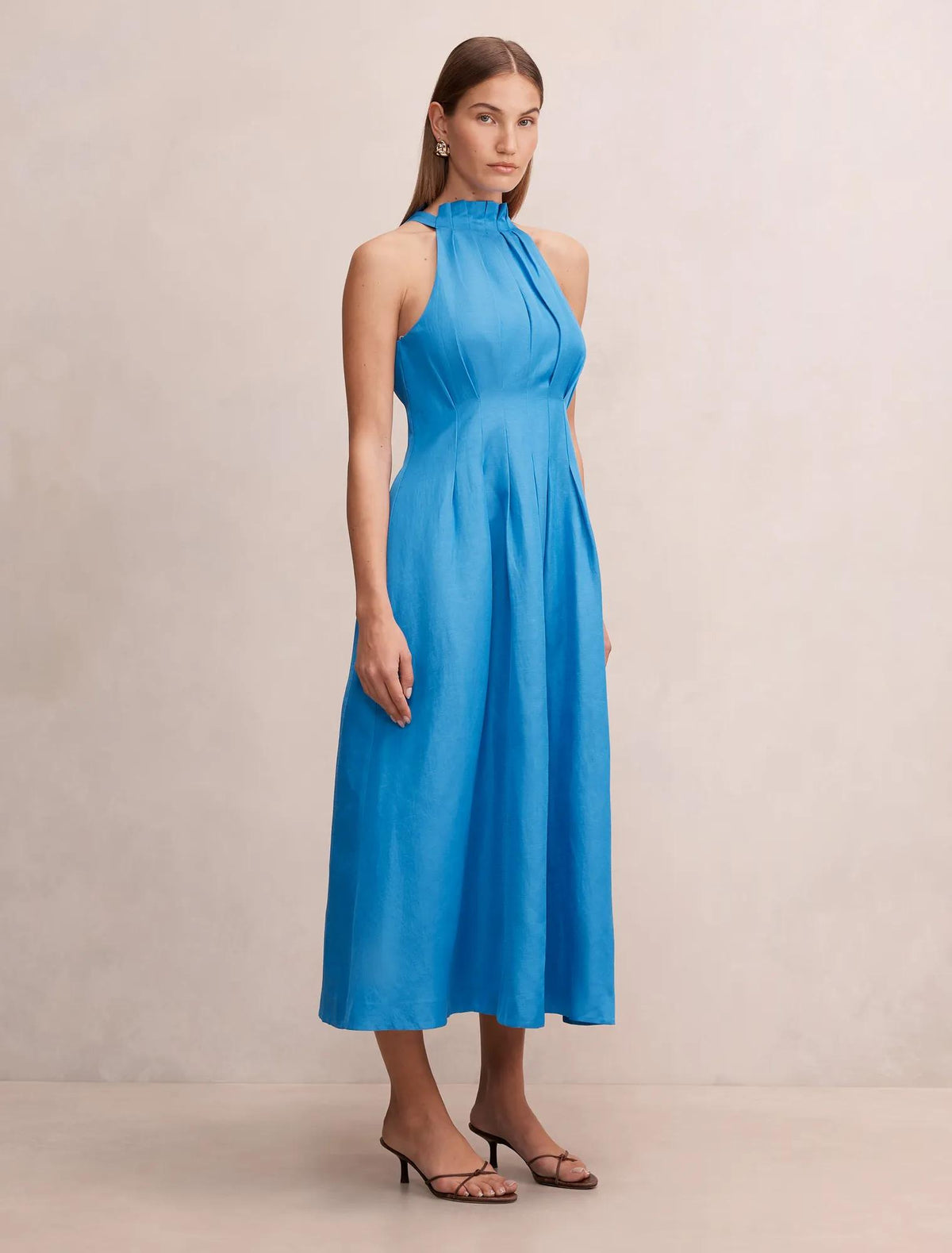 Miller Pleat Halter Midi Dress Mediterranean Blue