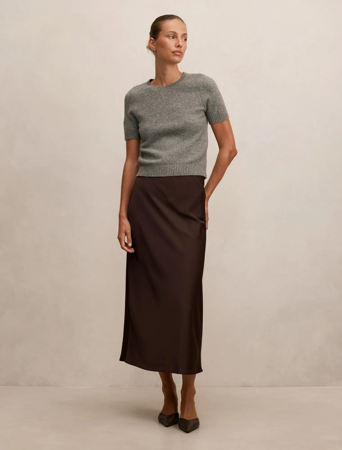 Sally Satin Column Maxi Skirt Chocolate