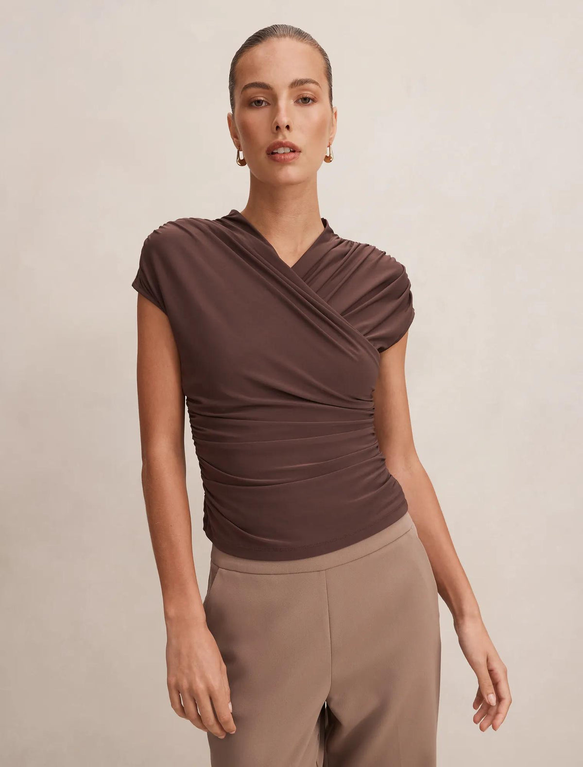 Juliette Cross Neck Top Cocoa Bean