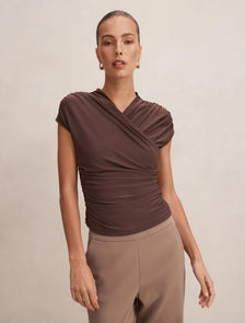 Juliette Cross Neck Top Cocoa Bean