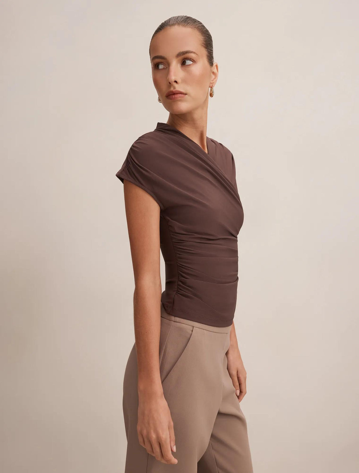 Juliette Cross Neck Top Cocoa Bean