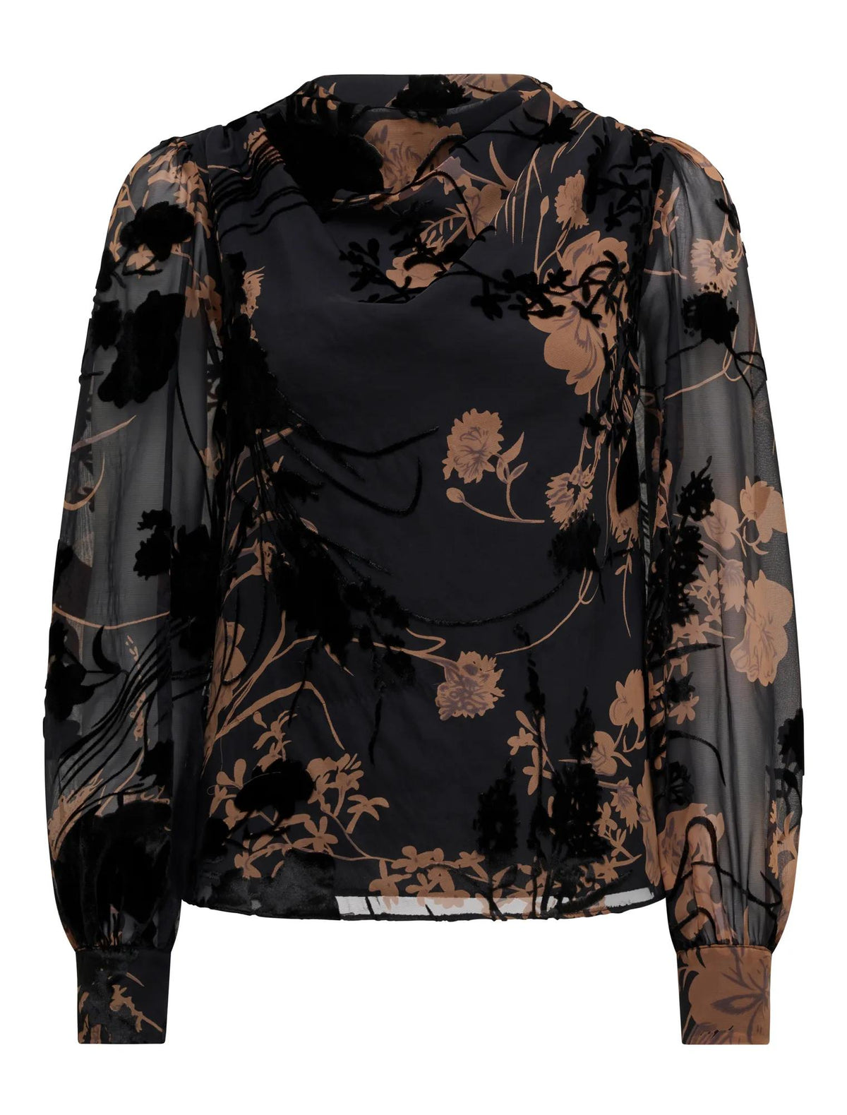 Amaya Drape Blouse Black/Brown_mannequin