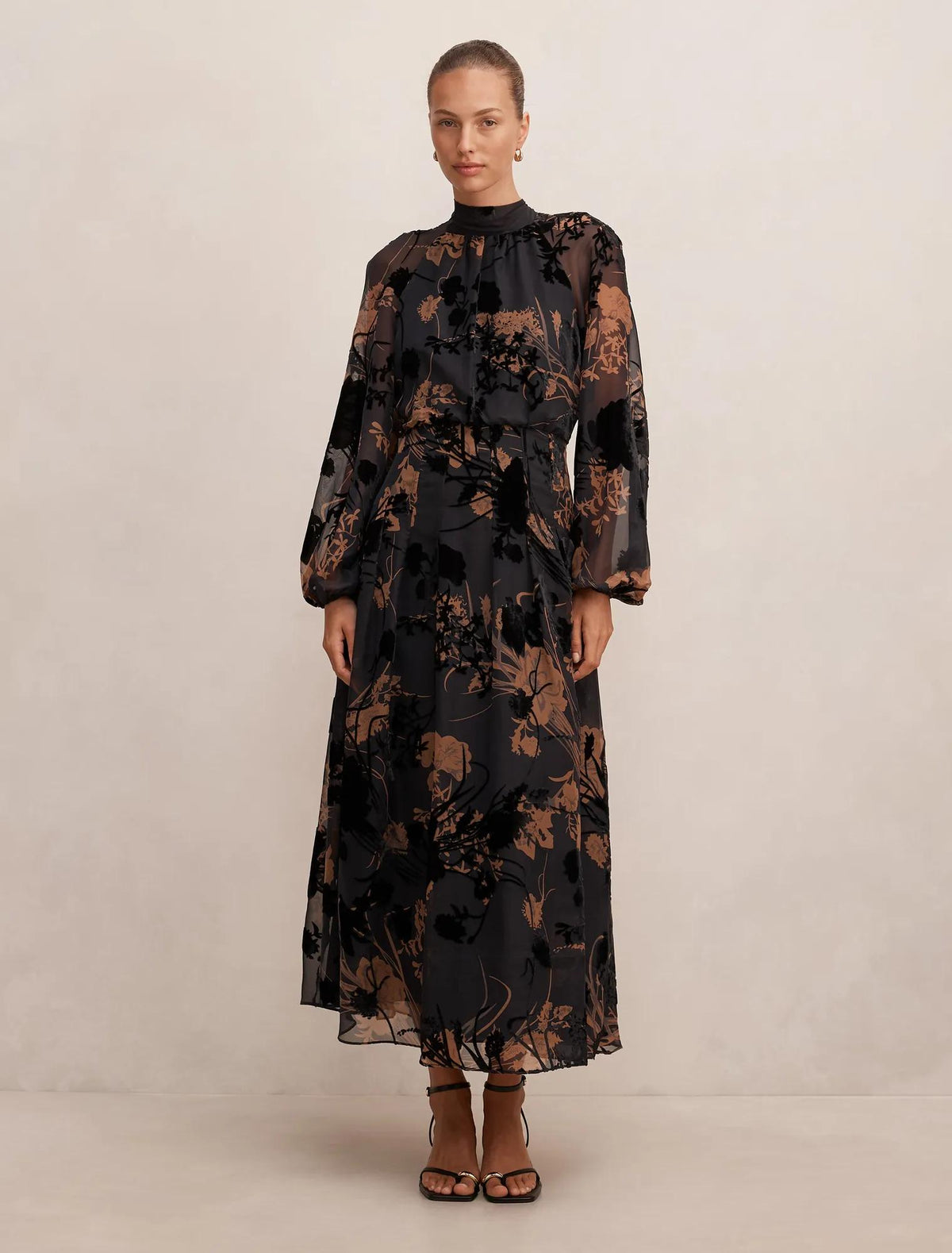 Janelle Velvet Burnout Maxi Dress Black/Brown