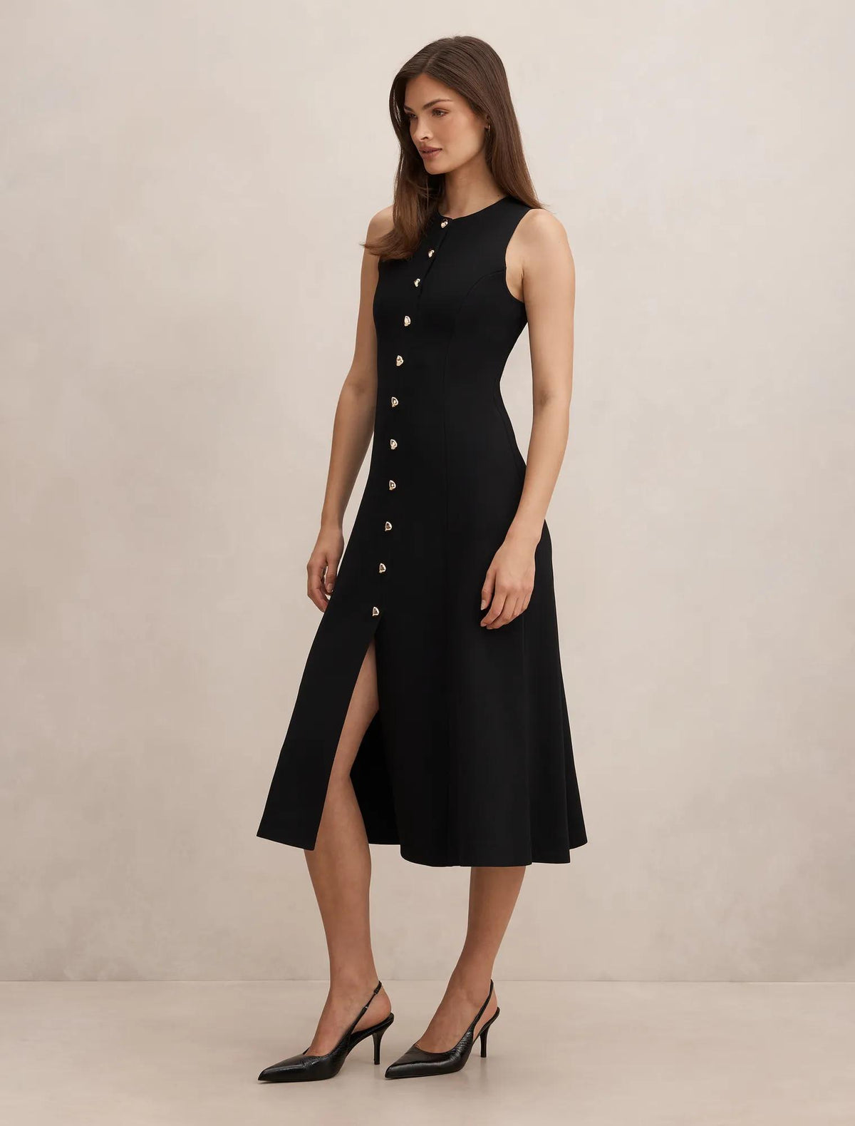 Lucienne Fit and Flare Knit Midi Dress Black