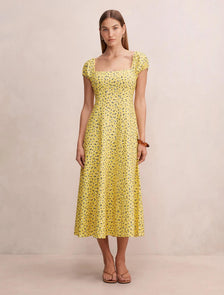 Sadie Cap Sleeve Linen Midi Dress Castella Floral
