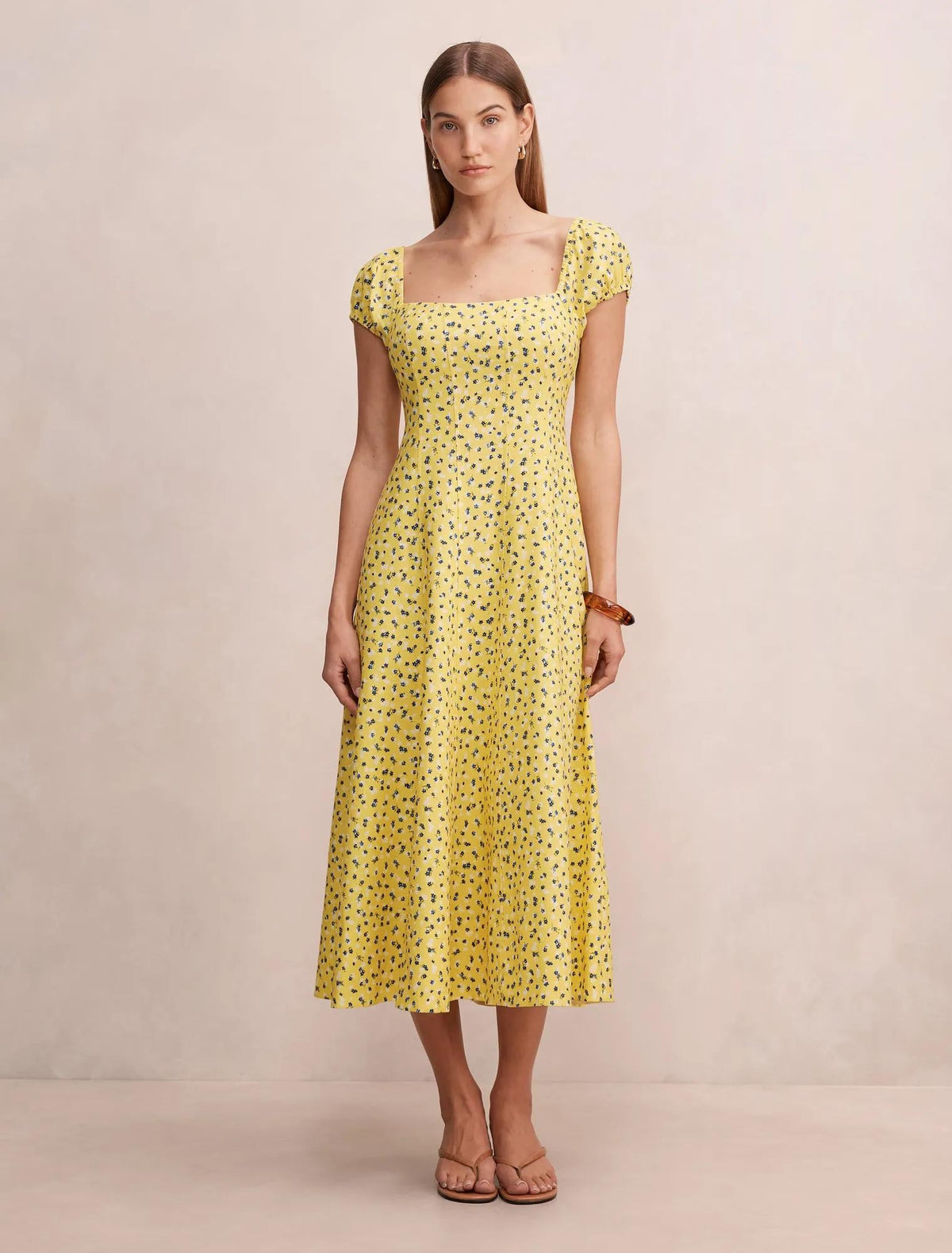 Sadie Cap Sleeve Linen Midi Dress Castella Floral