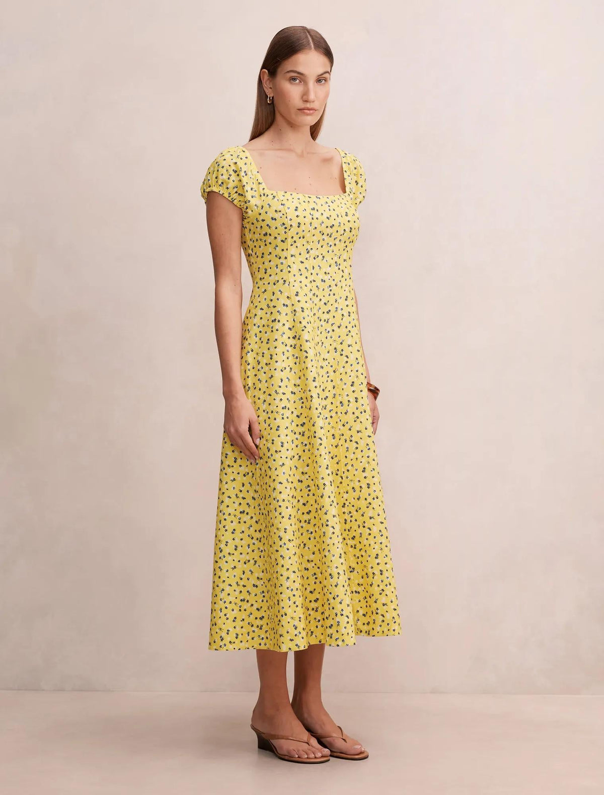 Sadie Cap Sleeve Linen Midi Dress Castella Floral