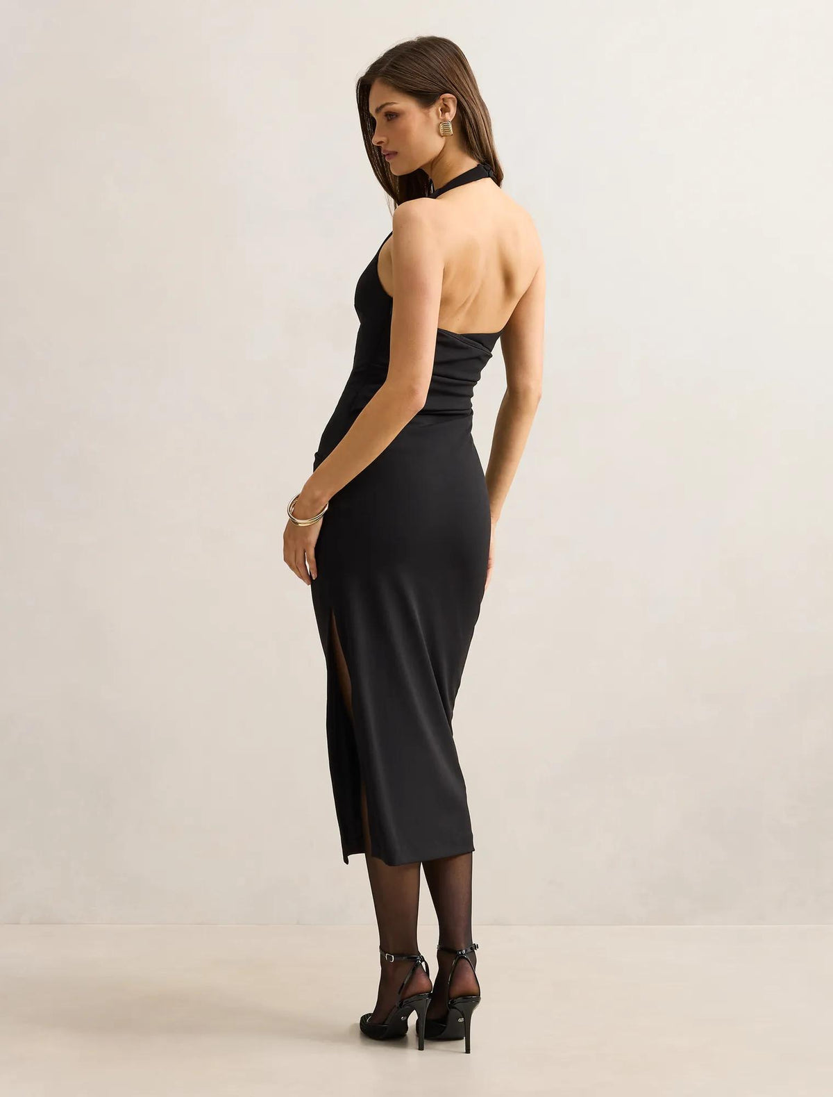 Daphne Halter Column Midi Dress Black
