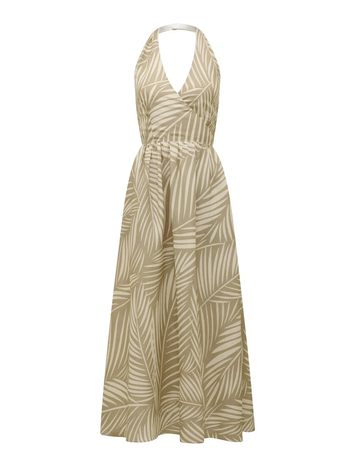 Lilian Wrap Linen Halter Midi Dress Tuxen Leaf