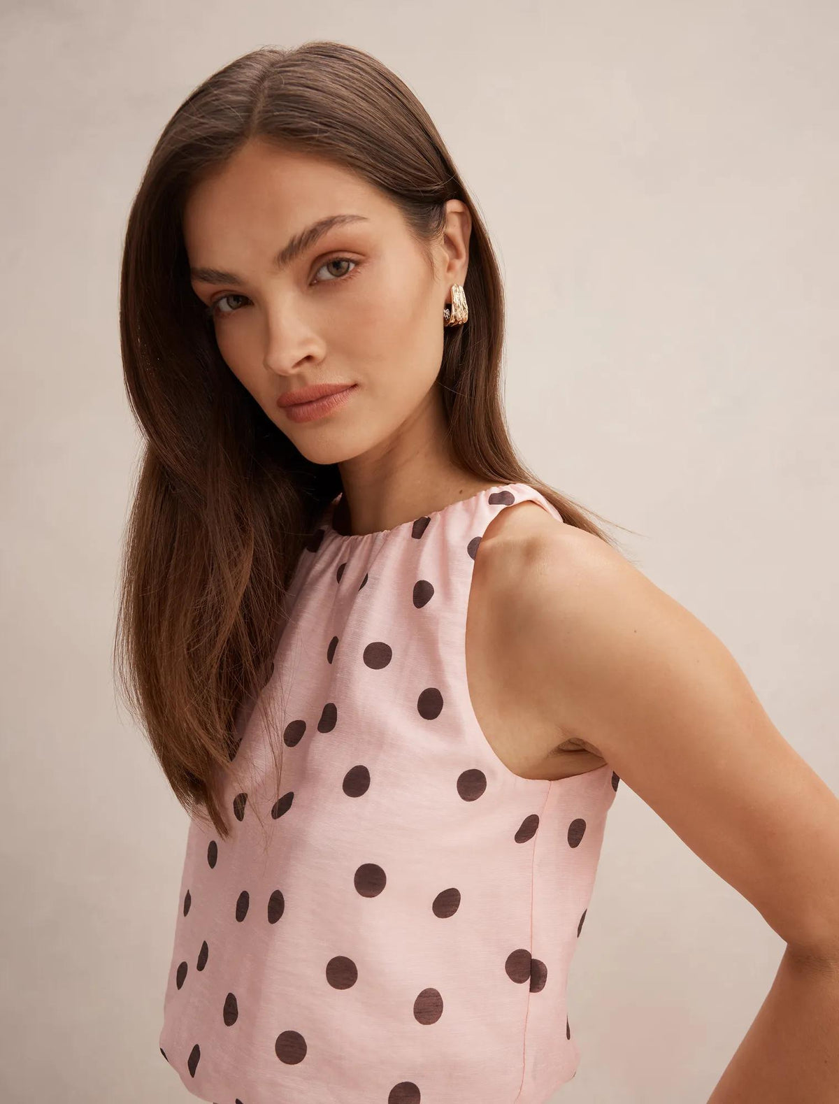 Rosella Halter Bubble Hem Top Pink Saxton Spot Co-ord