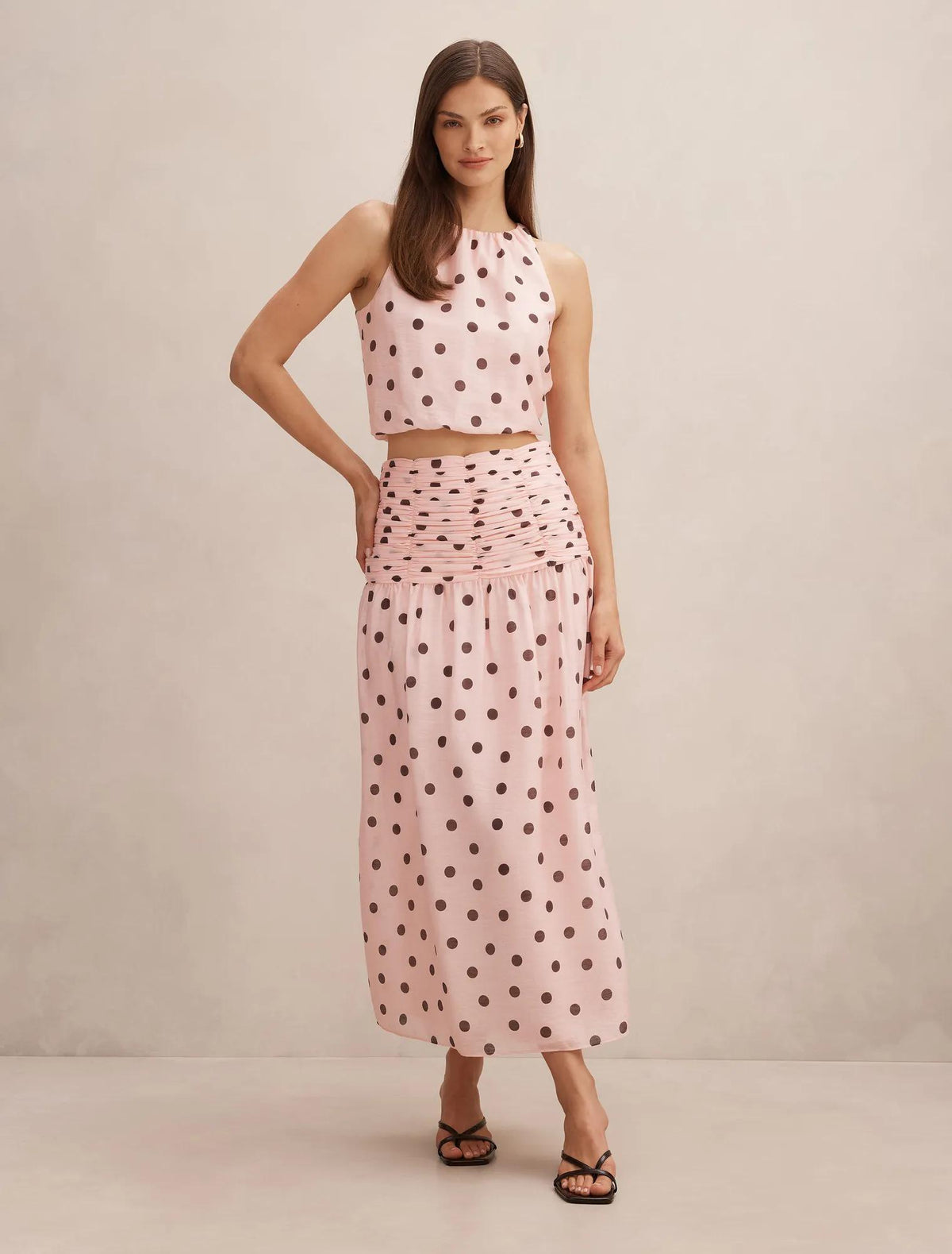 Rosella Halter Bubble Hem Top Pink Saxton Spot Co-ord