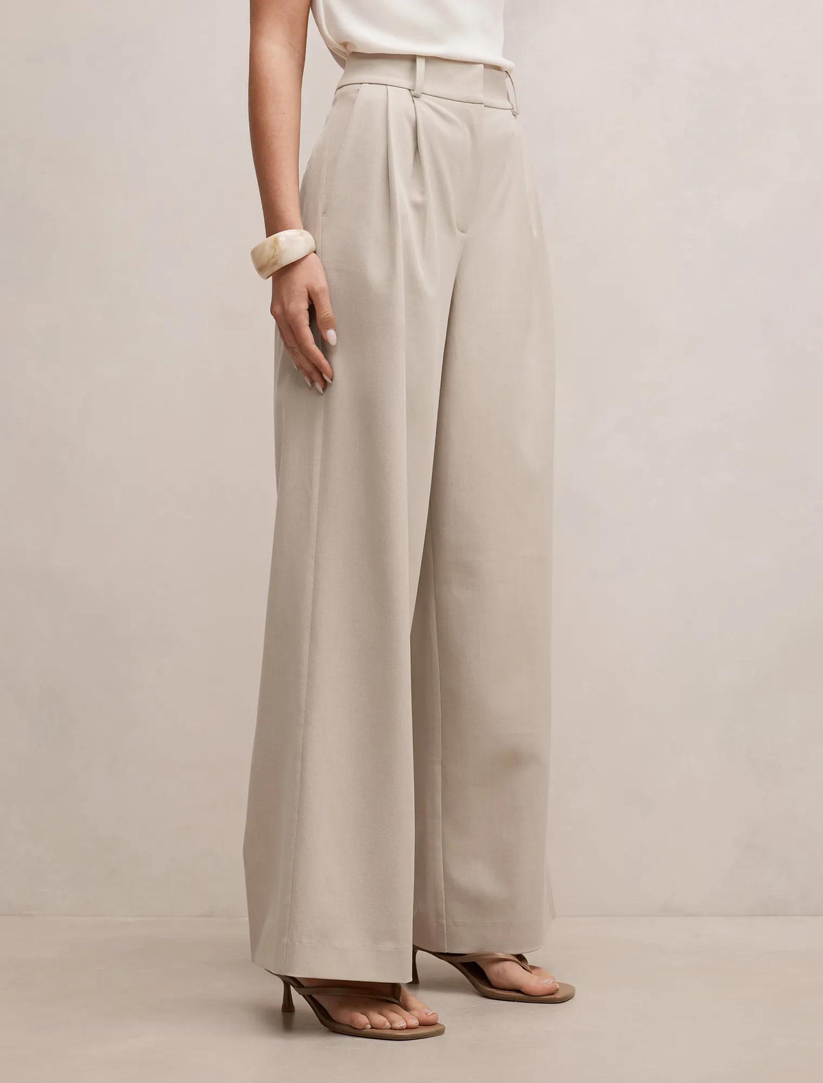 Etta Pleated Wide Leg Pants Beige Marle