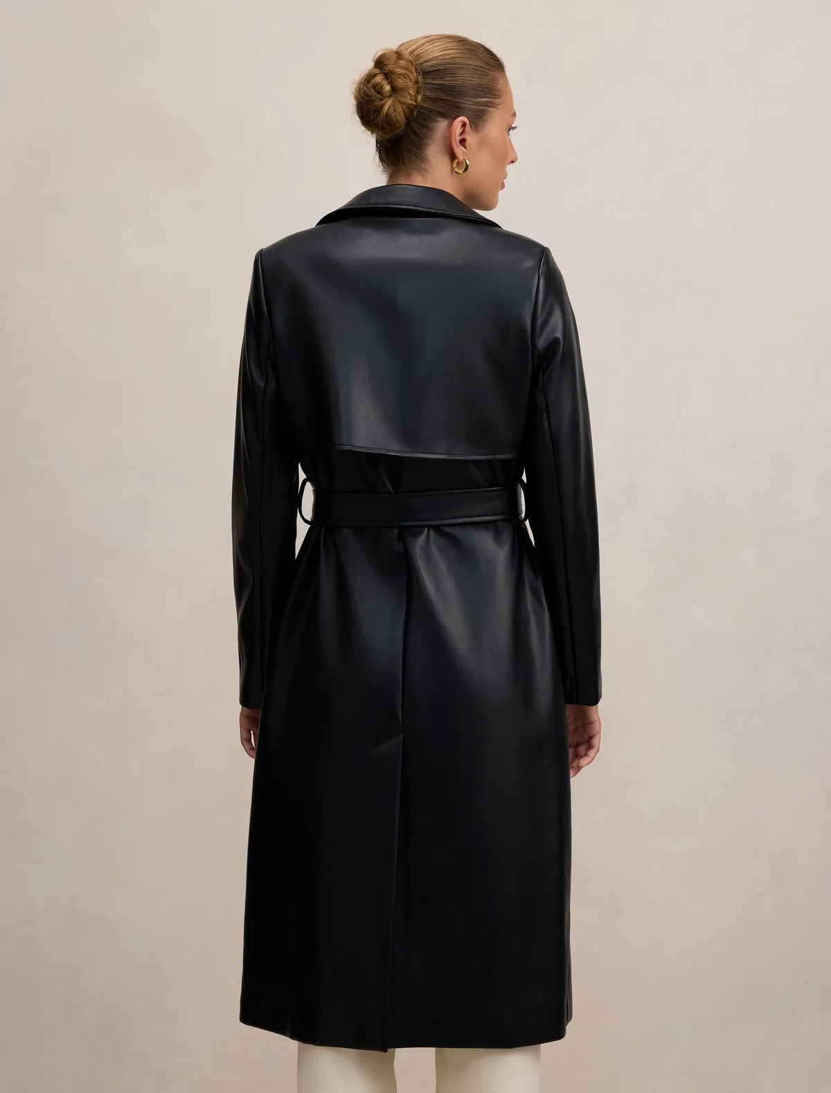 Sabina Faux Leather Trench Coat Black