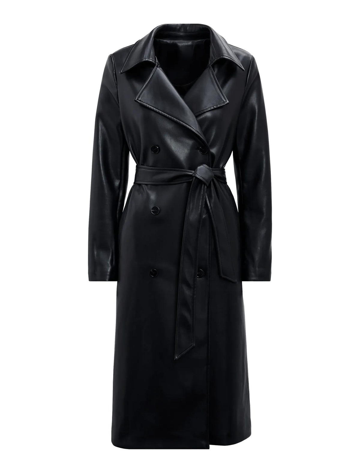 Sabina Faux Leather Trench Coat Black_mannequin
