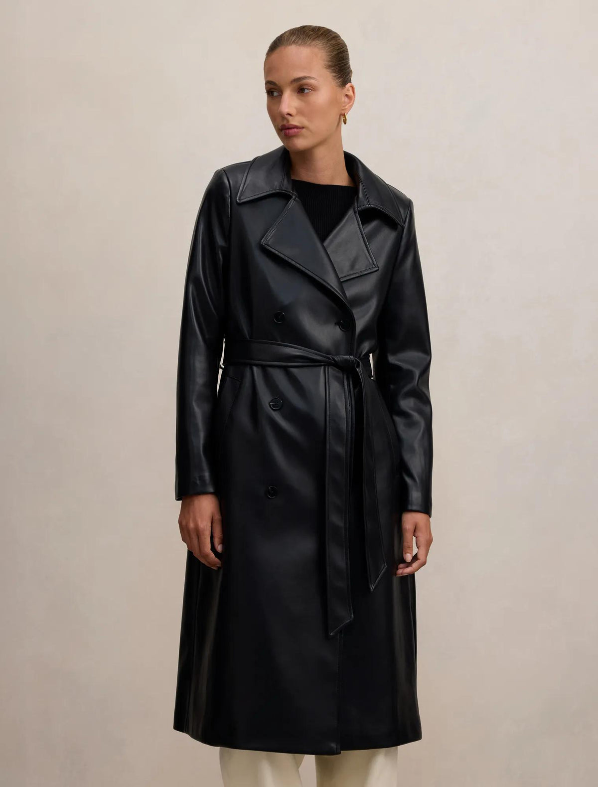 Sabina Faux Leather Trench Coat Black