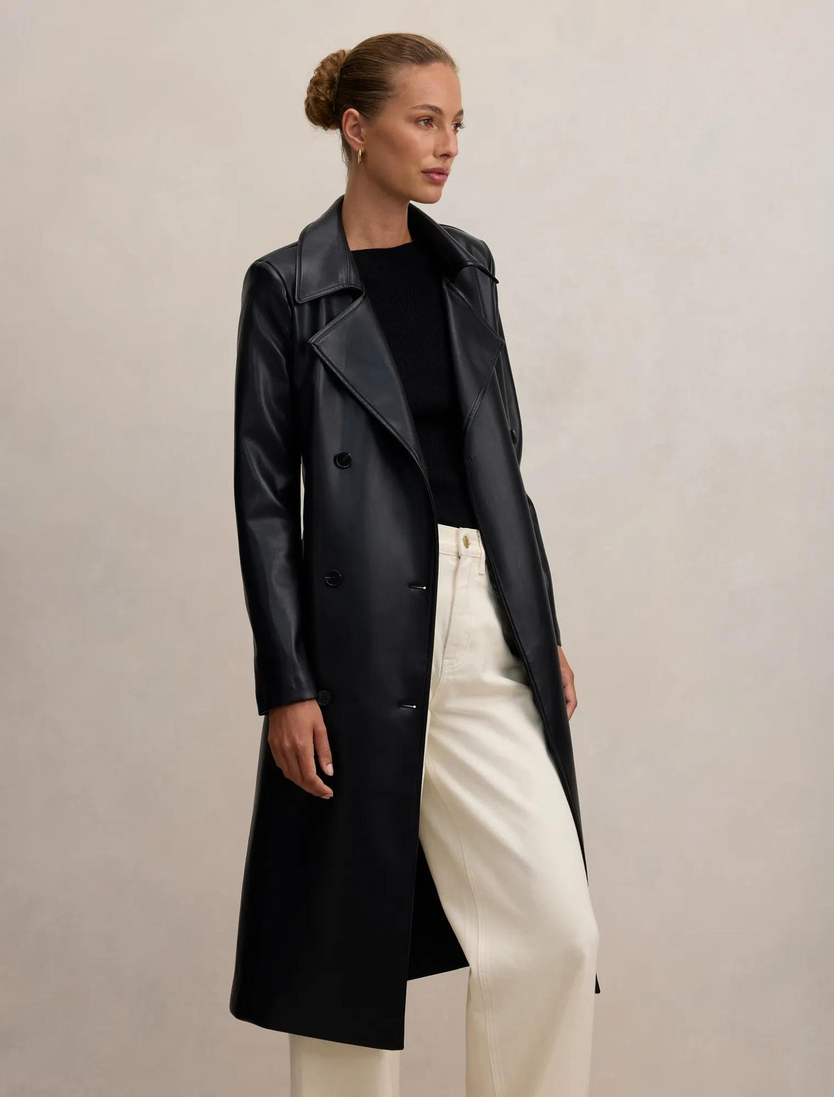 Sabina Faux Leather Trench Coat Black