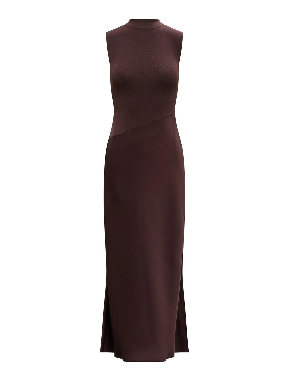 Jayden Satin Mixed Midi Dress Chocolate