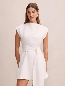 Peony Tie Front Mini Dress Lily White