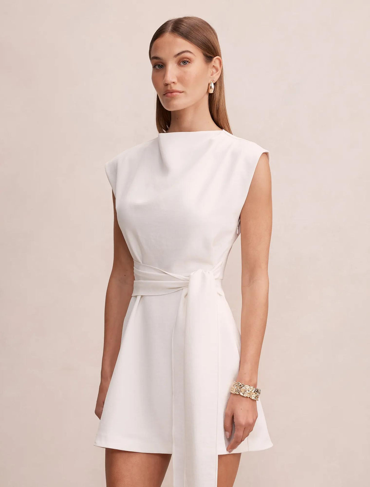 Peony Tie Front Mini Dress Lily White