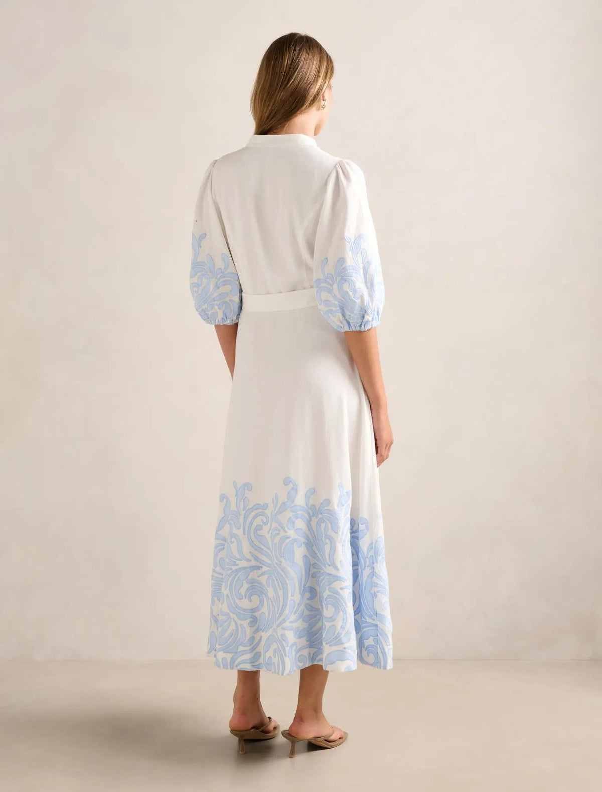 Esther Embroidered Midi Dress Blue Mael Embroidery
